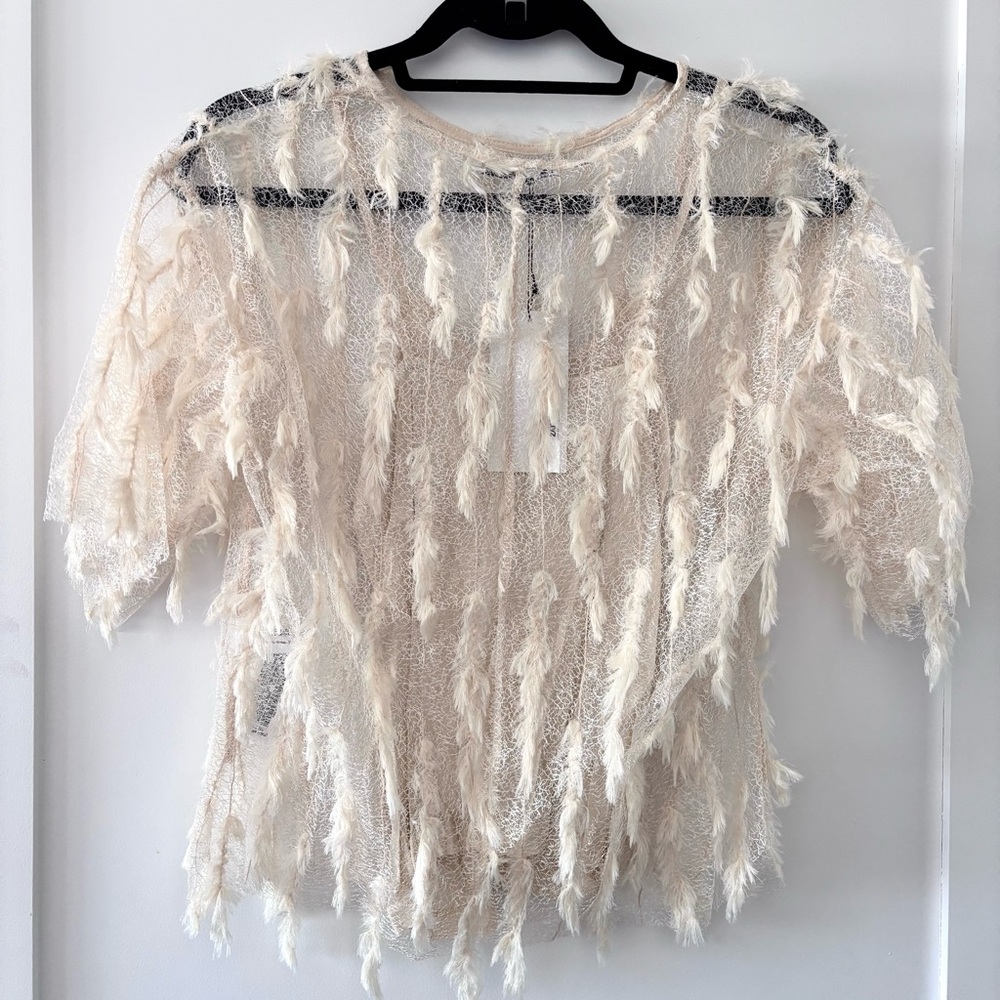 Zara Women’s Cream Fringe Knit Top Size S NWT